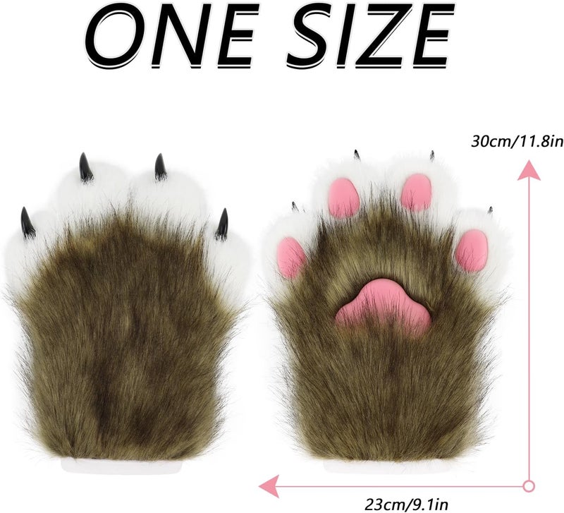 hbbhml Faux Fur Plush Furry Cat Claw Gloves Fursuit Animal Fox Paws Mittens Halloween Cosplay Costume Accessories for Adult - Image 4